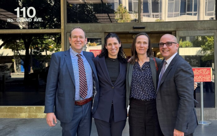 Andrew H. Friedman. Courtney Abrams, Anissa Rogers, and David deRubertis after jury award 6 million in gender discrimination, harassment and retaliation lawsuit against CSU.